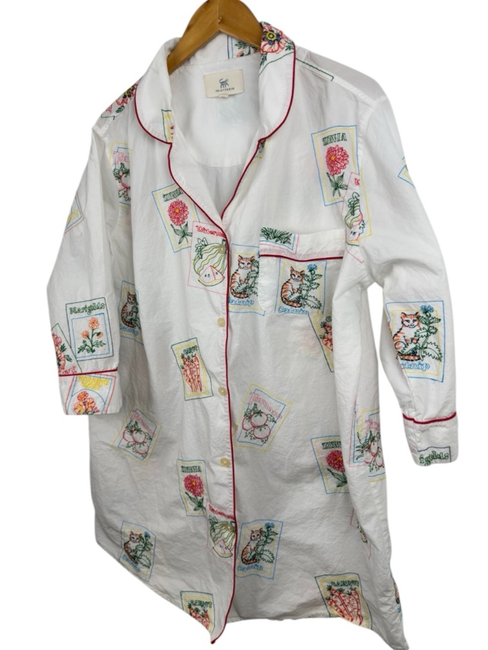Printfresh Seed Packets Sleep Shirt Cloud Organic Cotton Button Down Nightgown L - Picture 6 of 16